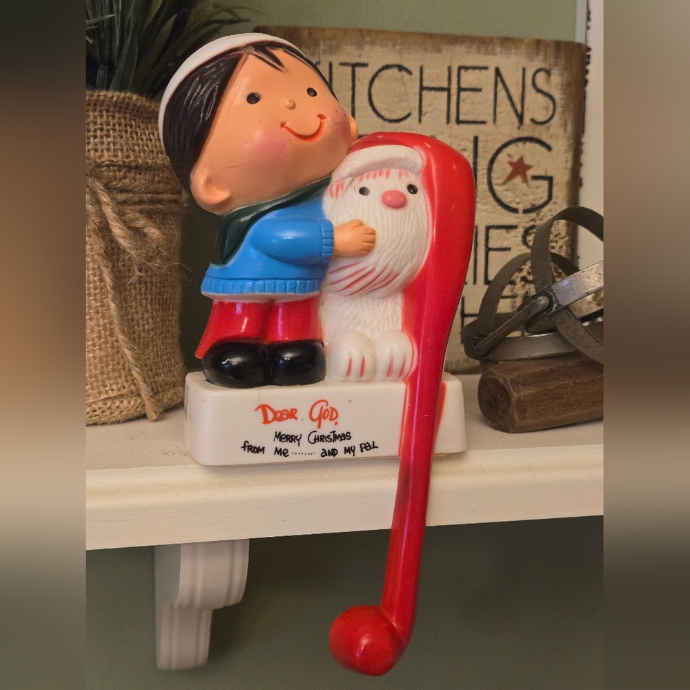 Vtg 1984 Intercontinental‎ Greetings Dear God Xmas Stocking Shelf Sitter Boy Dog